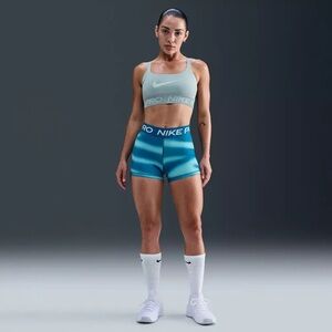 Nike Women's Pro 3" Striped Teal Athletic Shorts